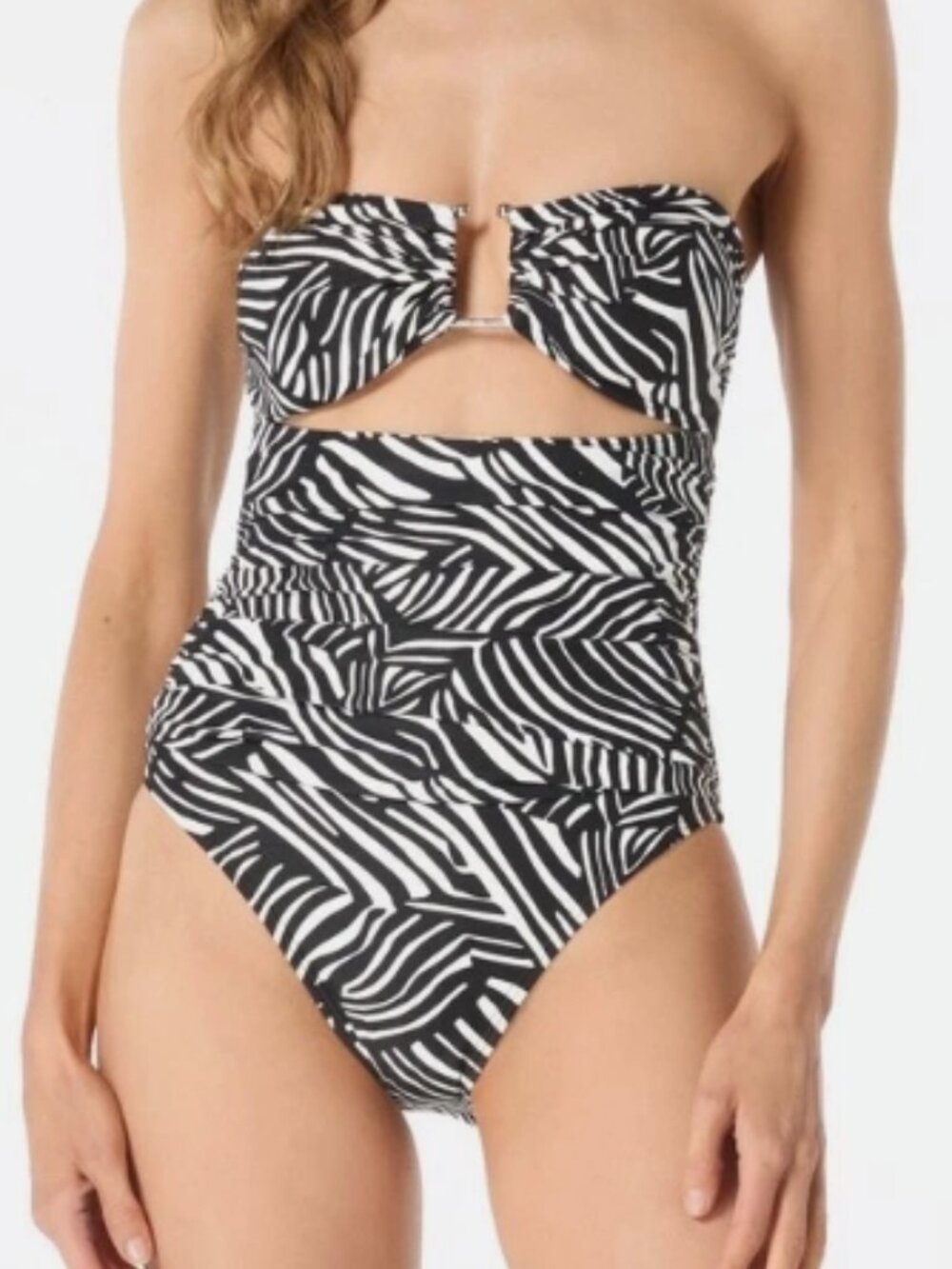NWT! Michael Kors Black White Printed Bandeau One Piece Swimsuit NEW!
